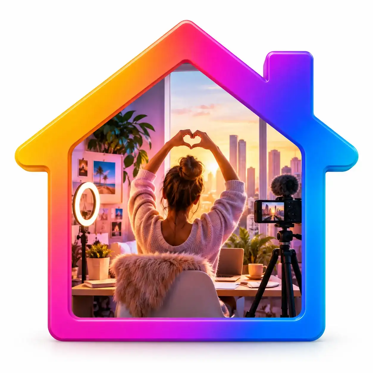 Colorful house-shaped influencer agency logo on a white background.