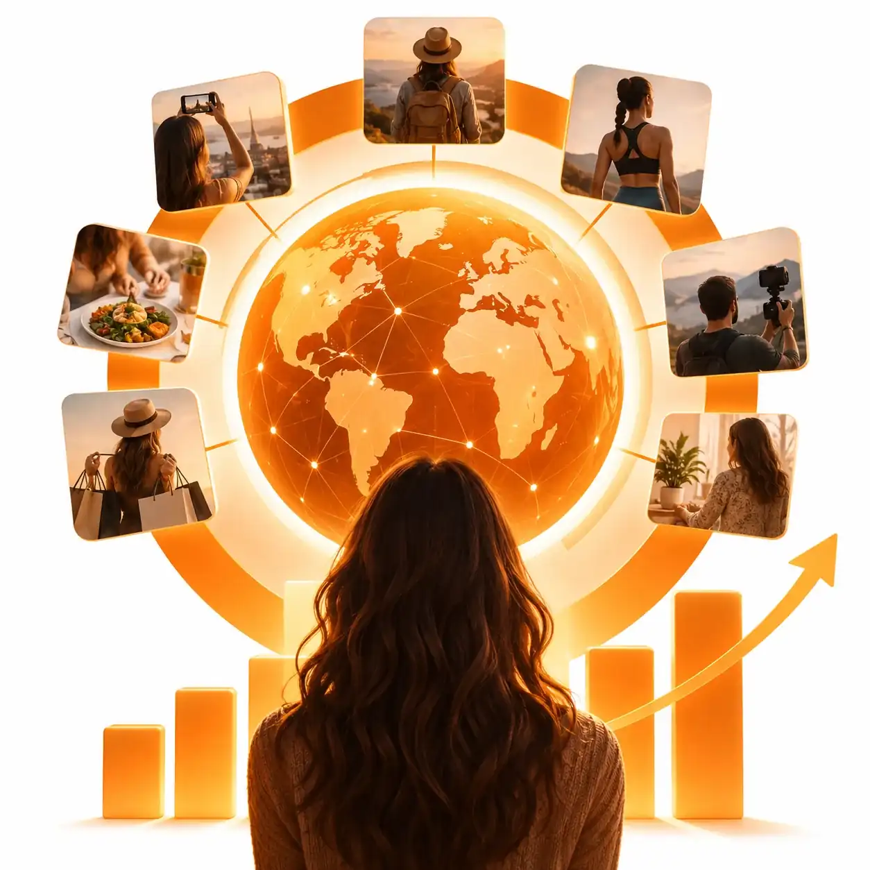 Warm orange audience analytics platform emblem on a white background.