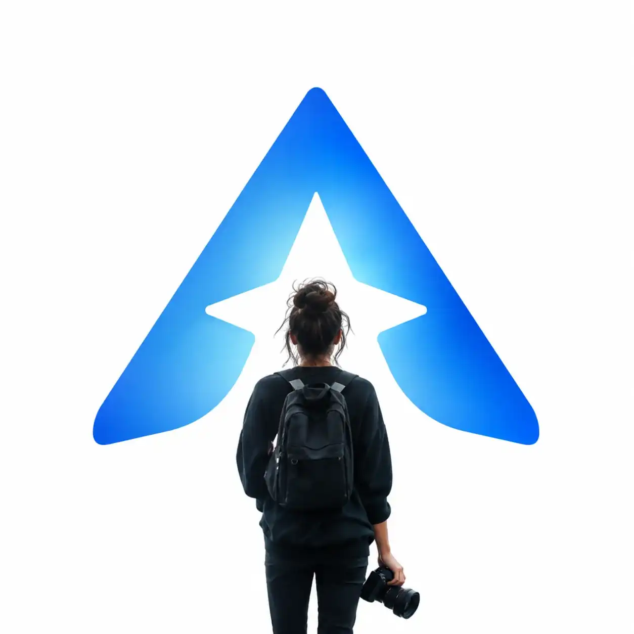 Minimal blue creator agency logo on a clean white background.