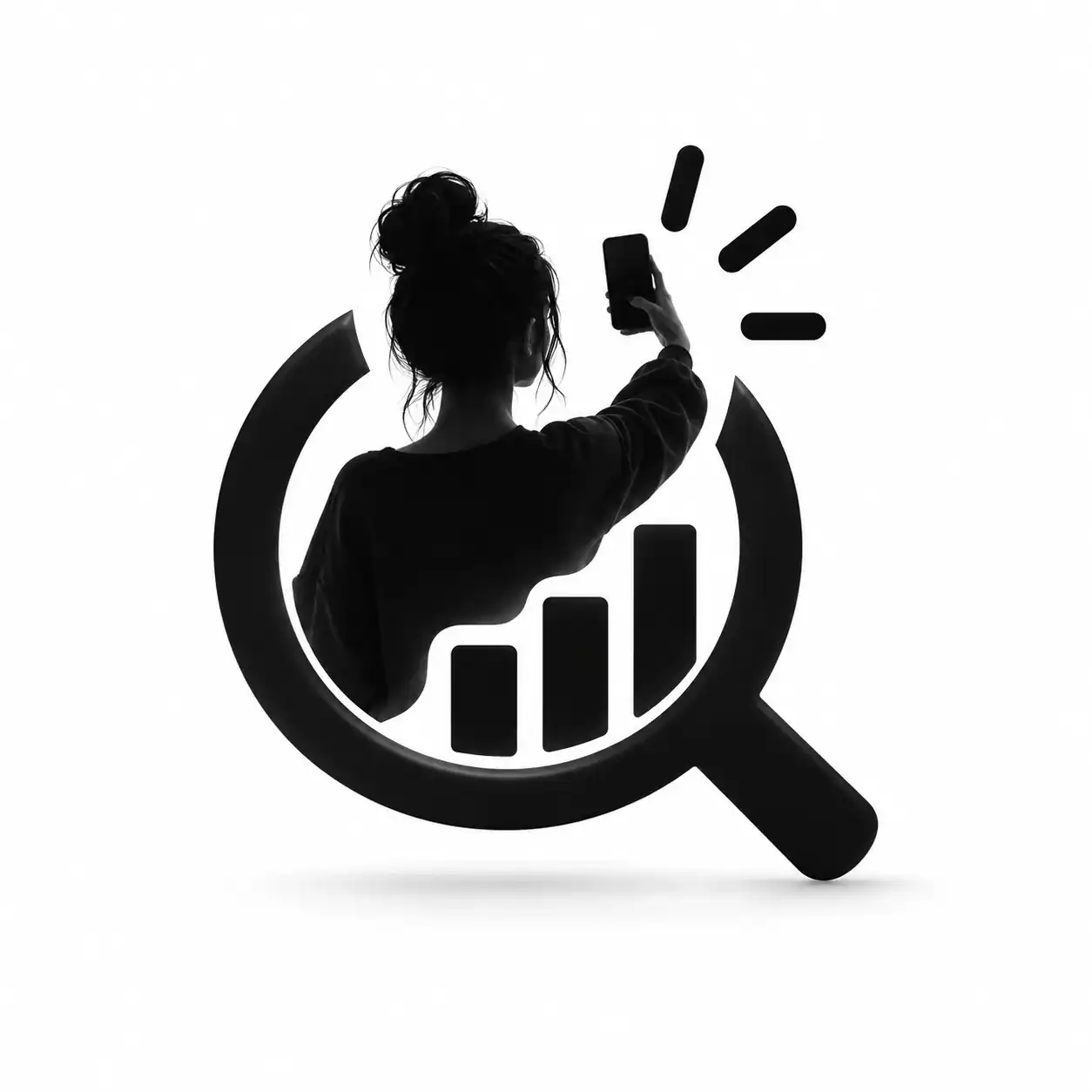 Minimal black influencer discovery platform logo on a white background.