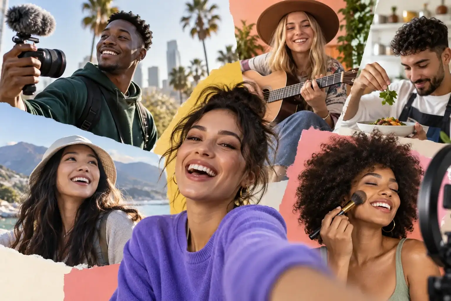 Creator partnership article cover showing a group of diverse creators in a bright editorial collage.
