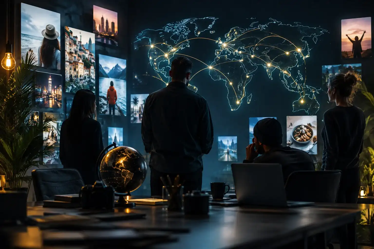 Small dark global marketing agency mark with bright digital accents.